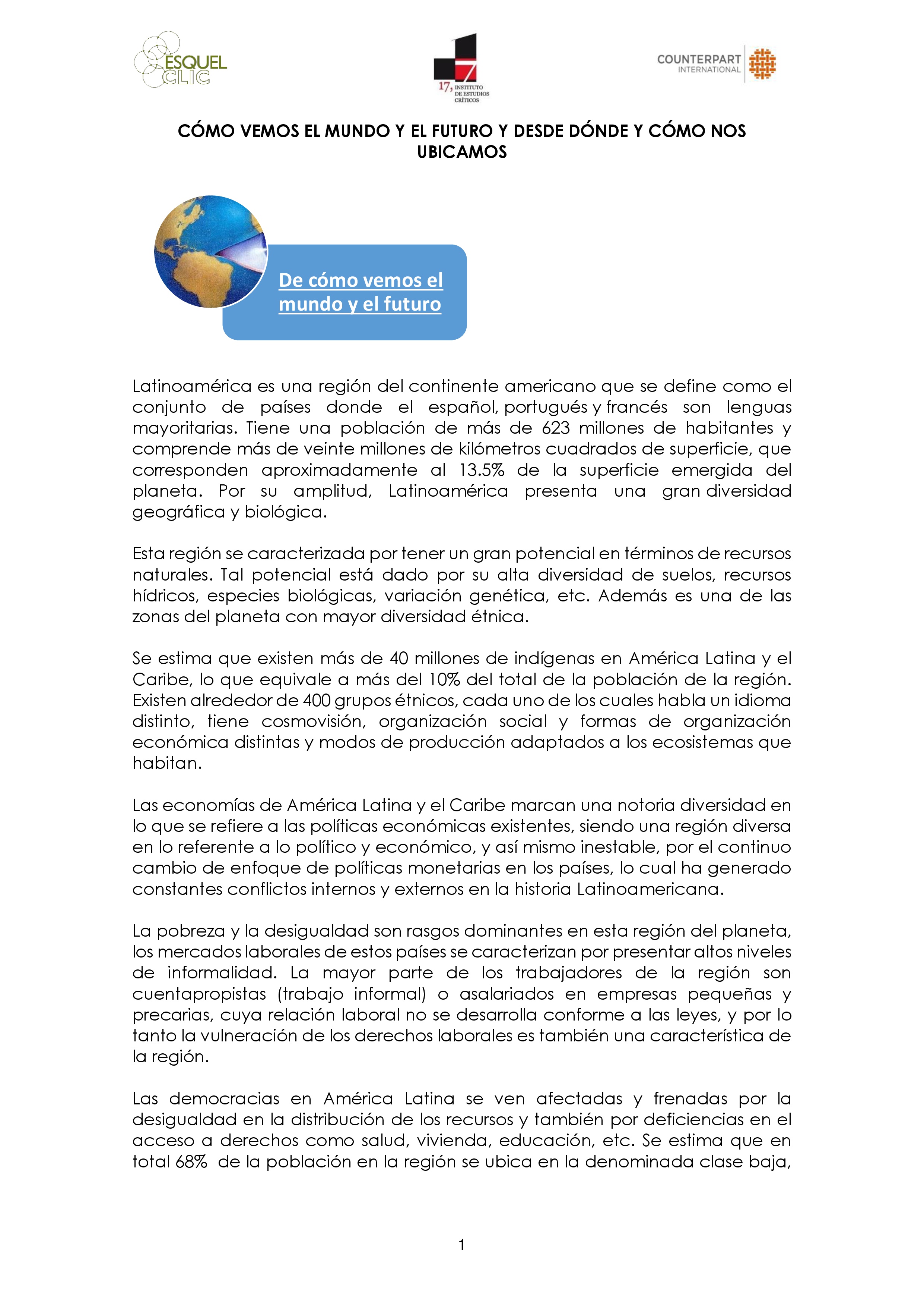 Cubierta de Módulo 3. Cómo vemos el mundo y el futuro y desde dónde y cómo nos ubicamos