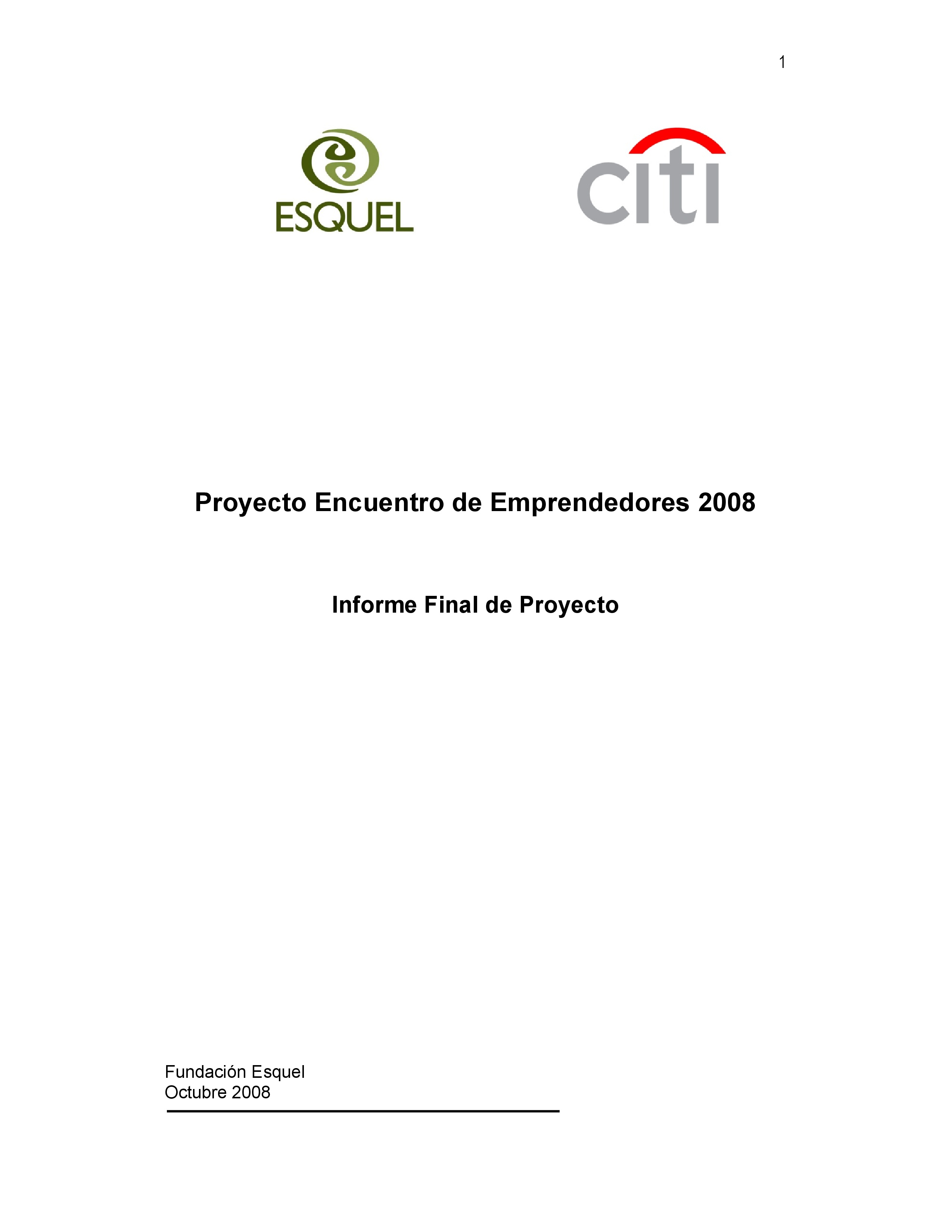 Cubierta de Encuentro emprendedores 2008 - United Way. Informe Final de Proyecto