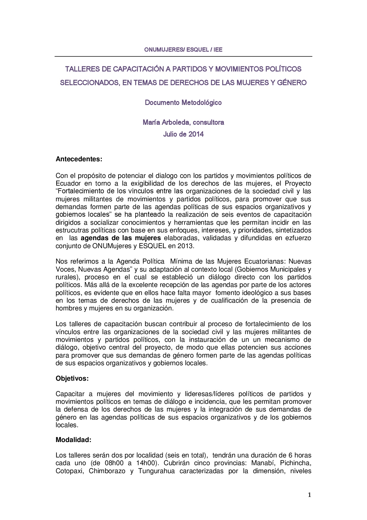 Cubierta de Diseño metodológico y conceptual para capacitación en incidencia política a mujeres