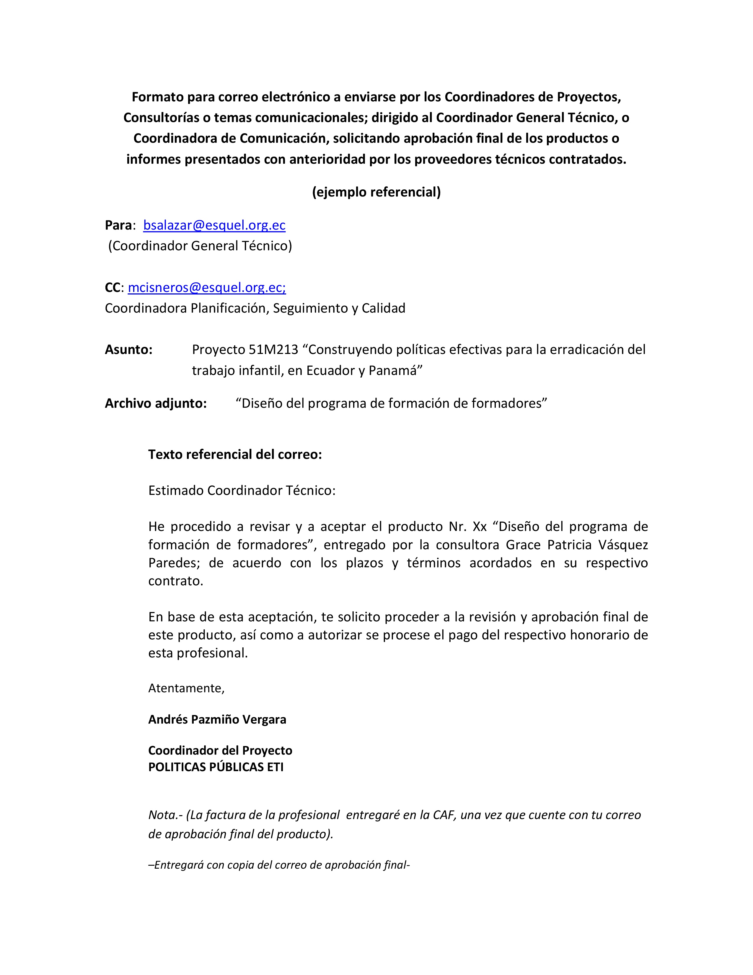 Cubierta de Formato referencial de correo electrónico para solicitar la aprobación de productos
