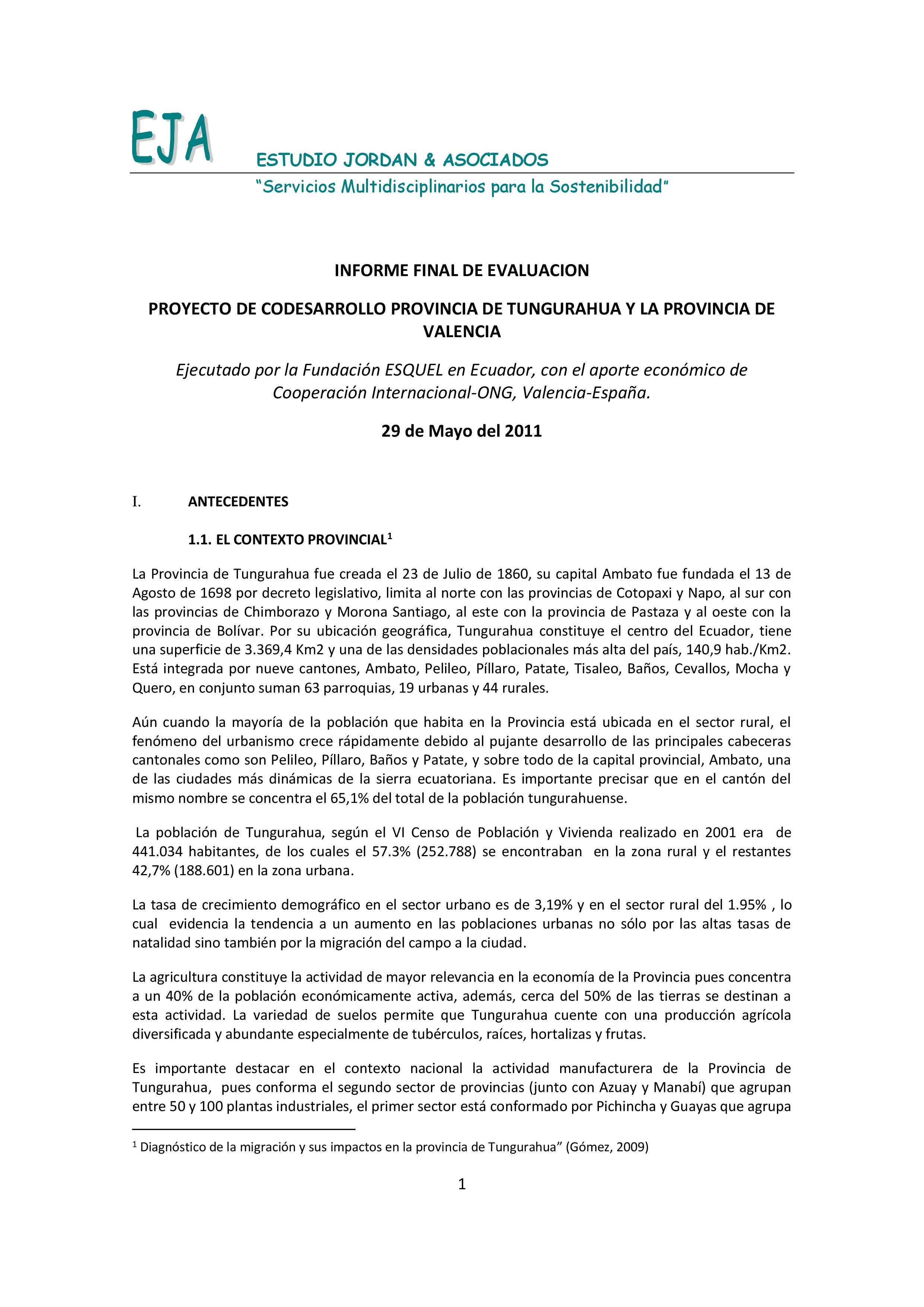 Cubierta de Proyecto de codesarrollo entre la provincia de Tungurahua y la ciudad de Valencia. Informe Final de Proyecto