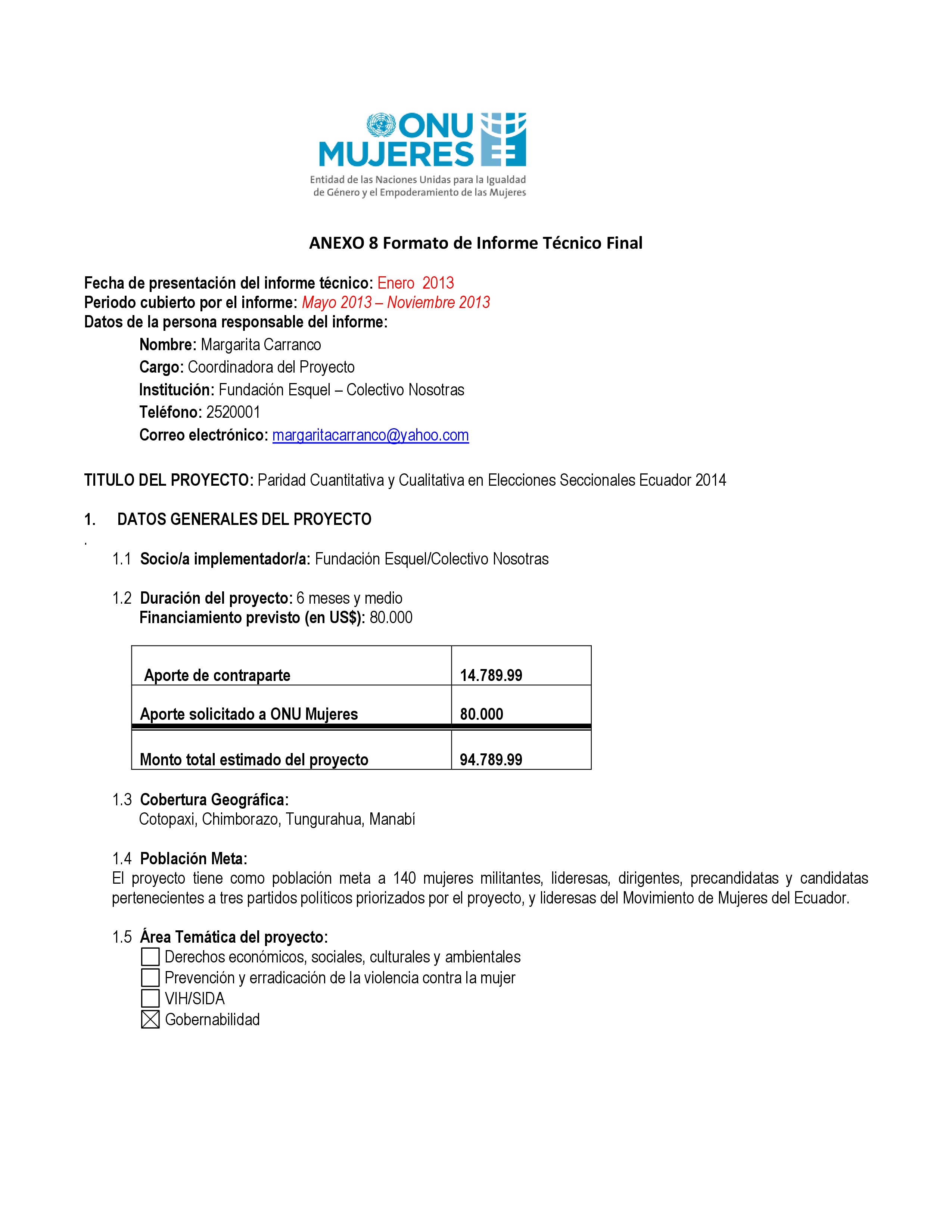 Cubierta de Paridad cuantitativa y cualitativa en elecciones seccionales Ecuador - 2014. Informe técnico final