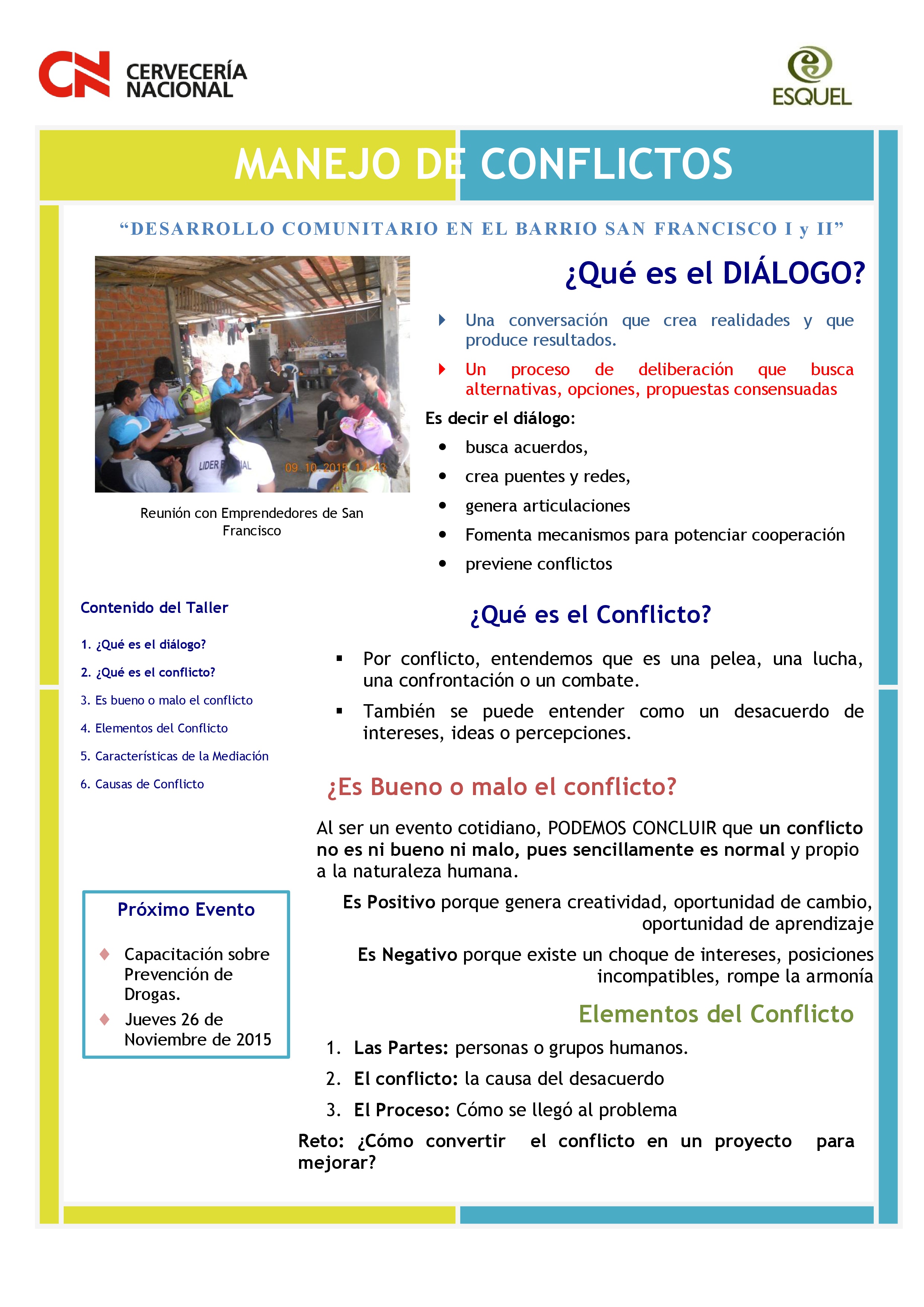 Cubierta de Taller de Manejo de Conflictos (Desarrollo Comunitario en el Barrio San Francisco)