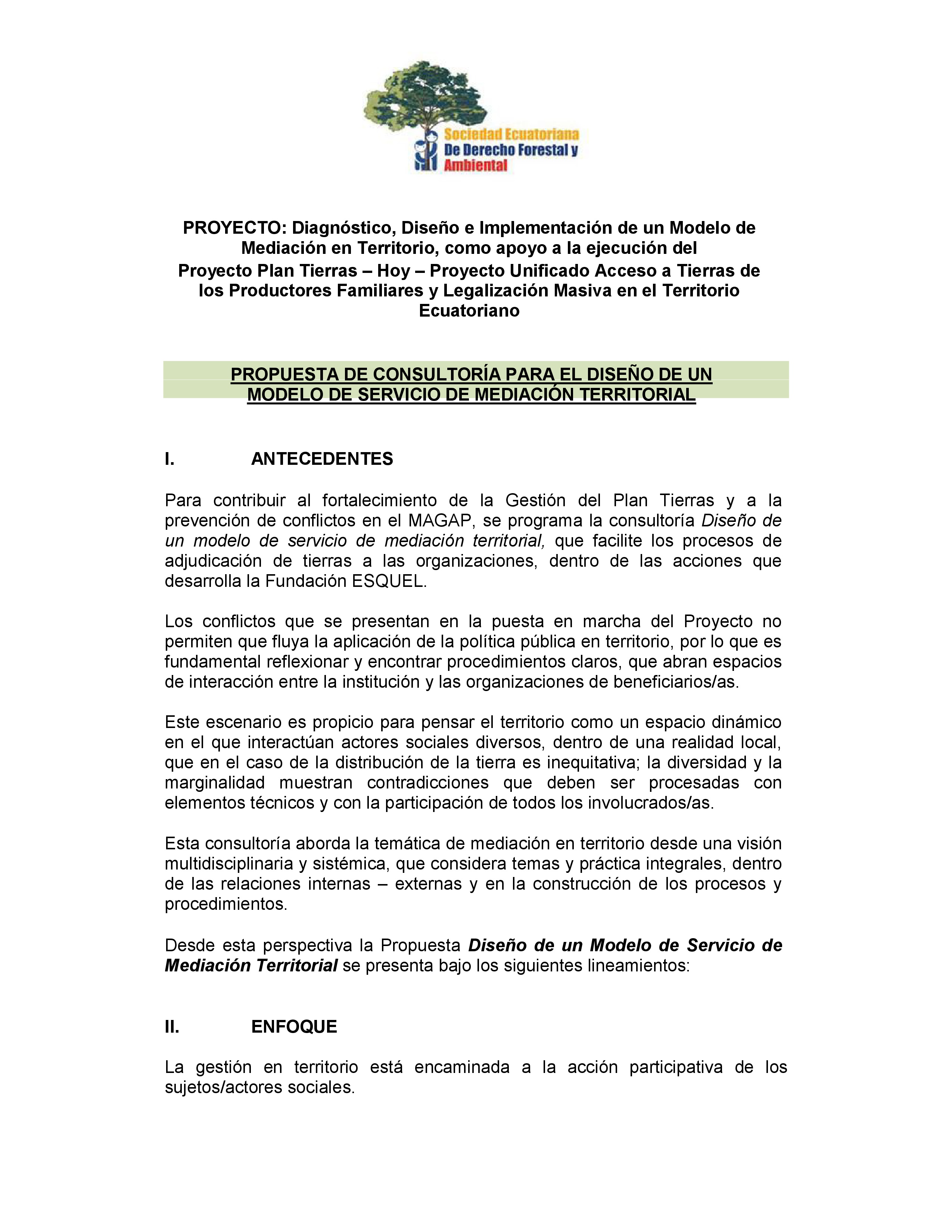Cubierta de Propuesta de consultoría para el diseño de un modelo de servicio de mediación territorial