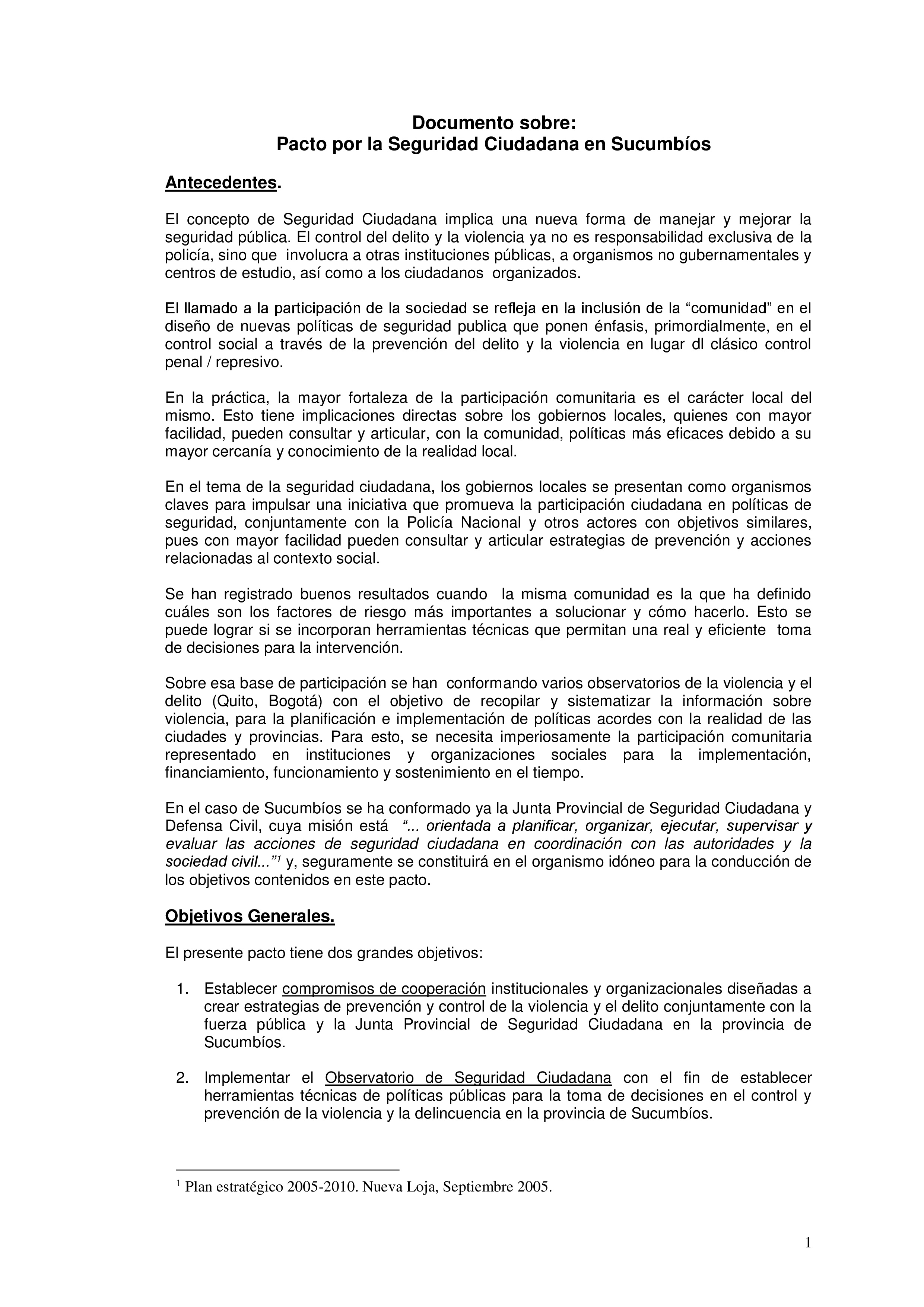 Cubierta de Pactos por la seguridad ciudadana en Sucumbíos