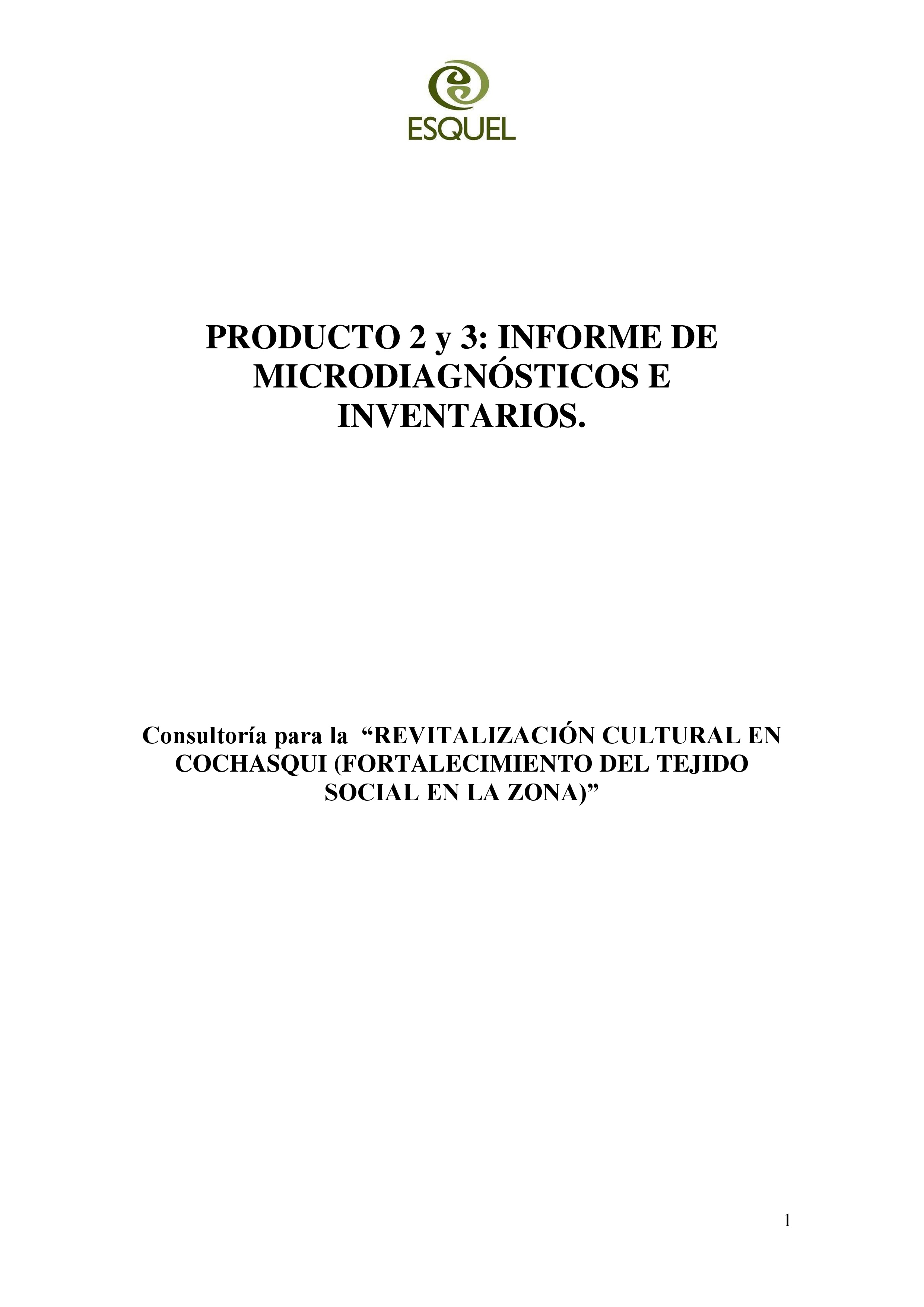 Cubierta de Informe de microdiagnósticos e inventarios. Productos 2 y 3
