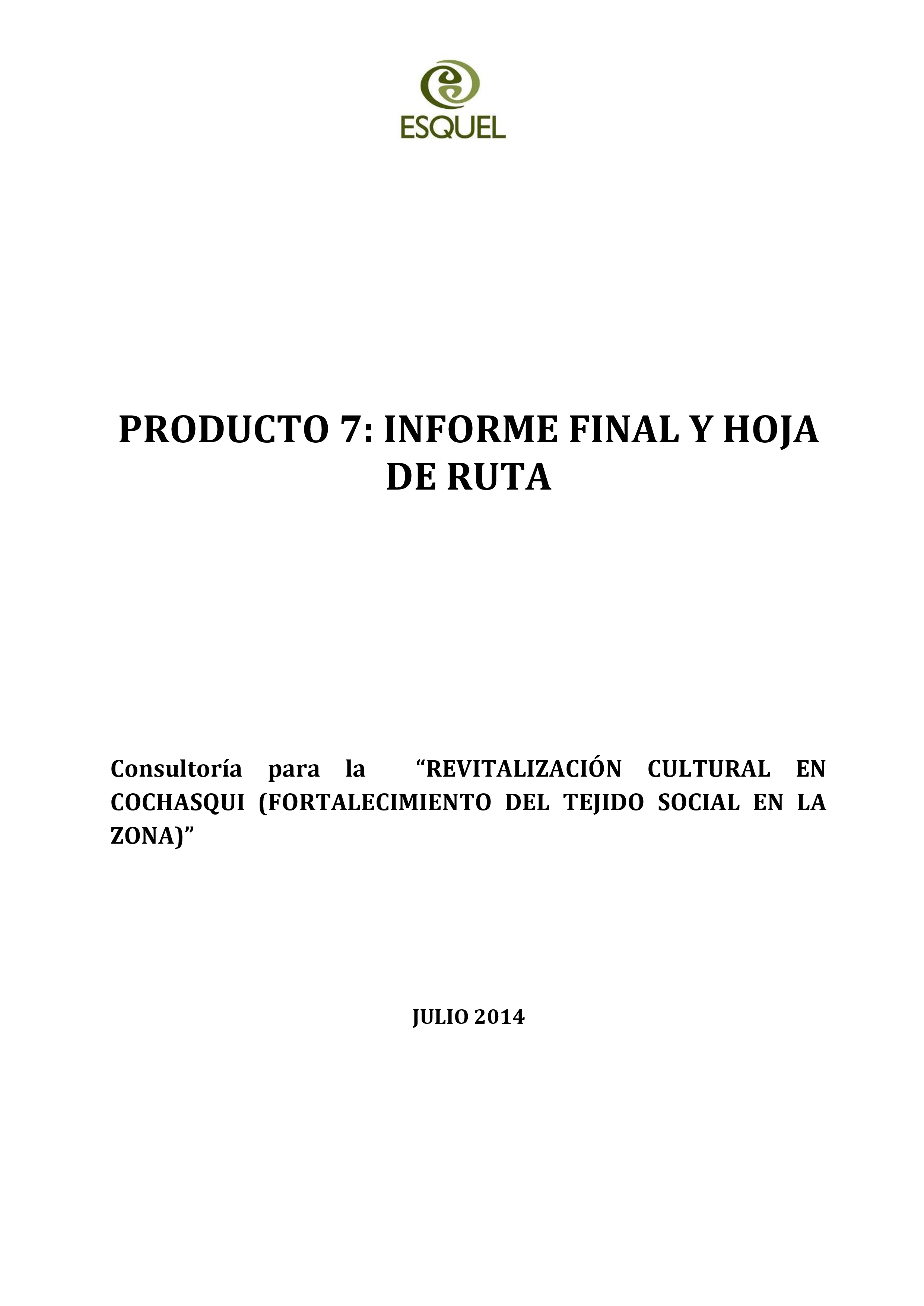Cubierta de Informe final y hoja de ruta. Producto 7