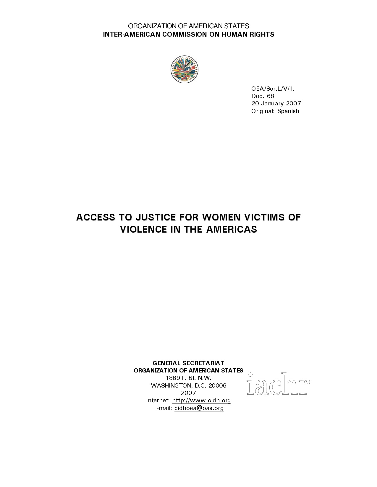 Cubierta de Access to Justice for women victims of violence in the Americas 
