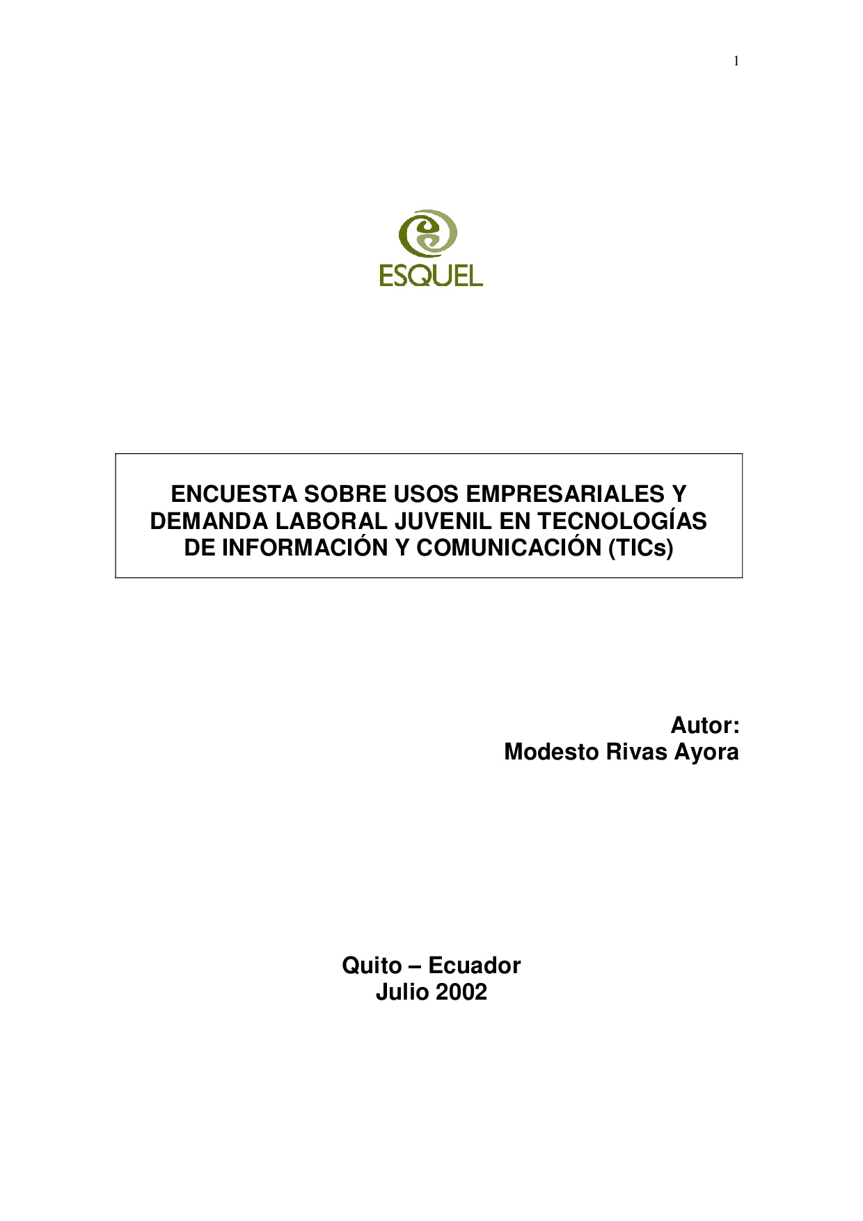 Cubierta de Encuesta sobre usos empresariales y demanda laboral juvenil en tecnologías de información y comunicación (TICs)