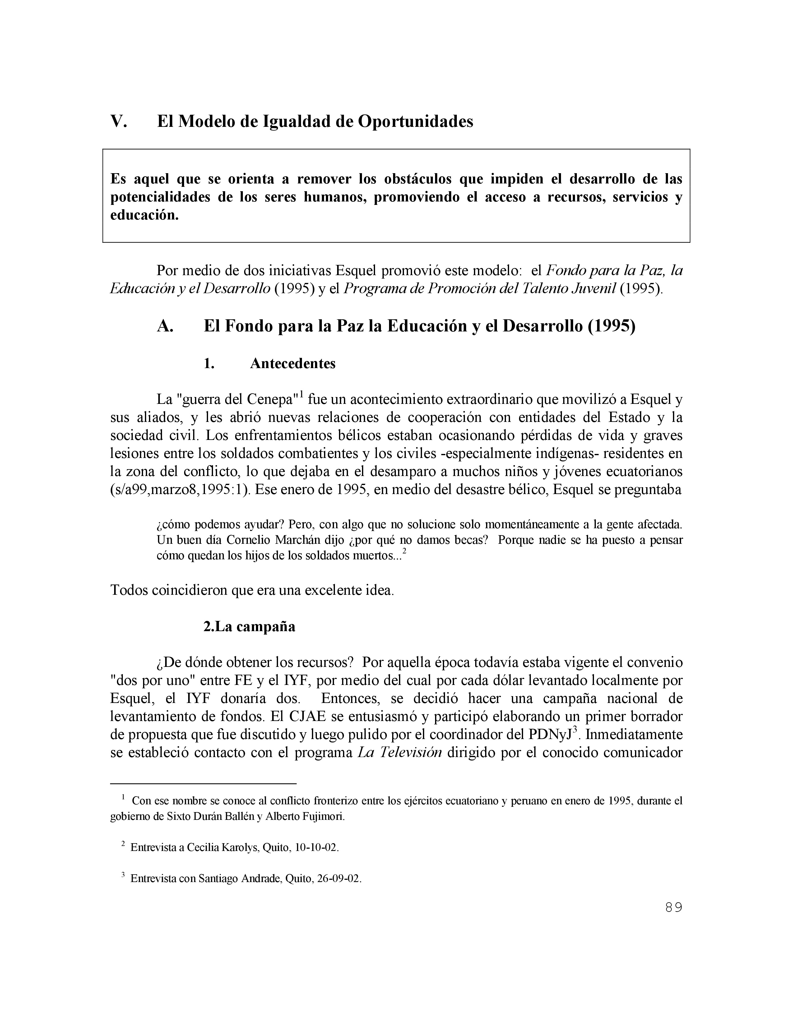 Cubierta de V El Modelo de Igualdad de Oportunidades